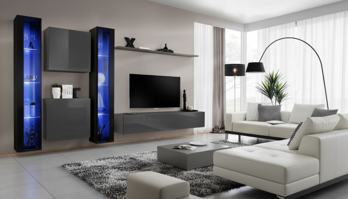 Muebles de sala de estar 2x armario de pared gris moderno aparador decoración vitrina colgante.