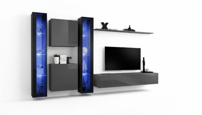 Muebles de sala de estar 2x armario de pared gris moderno aparador decoración vitrina colgante.