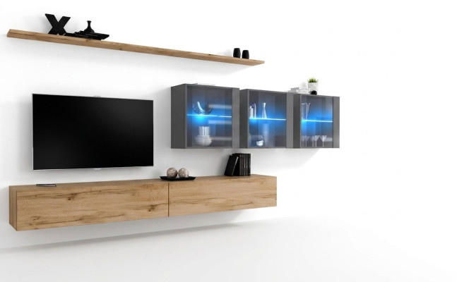 Conjunto de muebles para el salón de 7 piezas completo de 340 cm de largo, soporte de TV, cómoda, armario de pared, mobiliario de lujo.