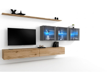 Conjunto de muebles para el salón de 7 piezas completo de 340 cm de largo, soporte de TV, cómoda, armario de pared, mobiliario de lujo.