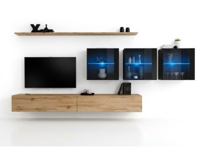 Mueble de salón de 340 cm de lujo, mueble de pared moderno completo con diseño de estantería.