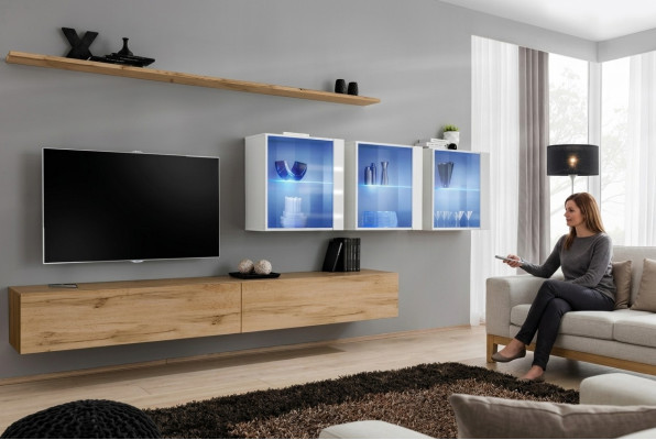 Muebles de salón estilo moderno diseño soporte para TV estantes de pared armario completo de pared.