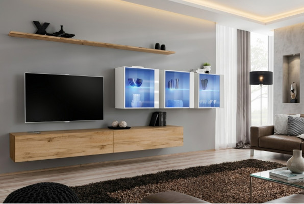 Muebles de salón estilo moderno diseño soporte para TV estantes de pared armario completo de pared.