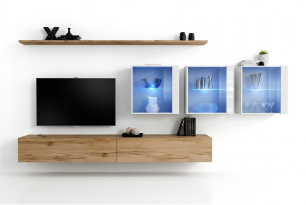 Muebles de salón estilo moderno diseño soporte para TV estantes de pared armario completo de pared.