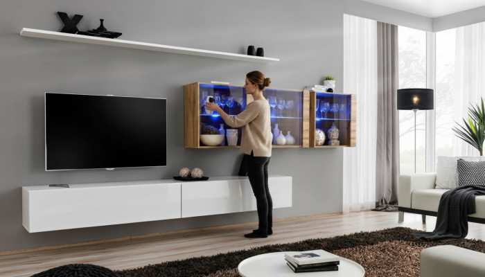 Mueble de pared completo moderno, muebles de salón, soporte de TV, diseño.