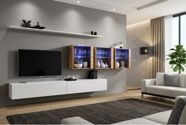 Mueble de pared completo moderno, muebles de salón, soporte de TV, diseño.