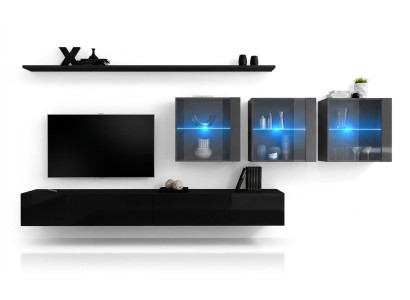 Mueble de pared Set de 7 piezas, moderno, muebles de sala de estar, soporte de TV, diseño de estante de pared completo.