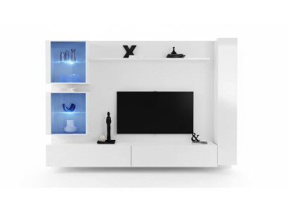 Mueble de pared blanco de lujo, mueble completo, buffet, soporte de TV, diseño moderno.