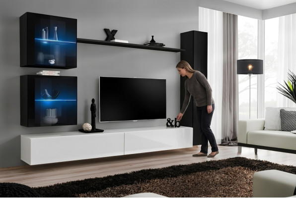Conjunto de pared para salón de lujo de 6 piezas, mueble de salón de diseñador, soporte para TV, armario de pared.