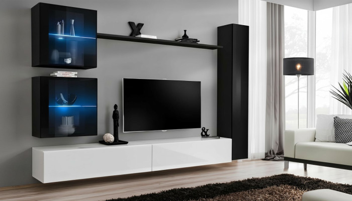 Conjunto de pared para salón de lujo de 6 piezas, mueble de salón de diseñador, soporte para TV, armario de pared.