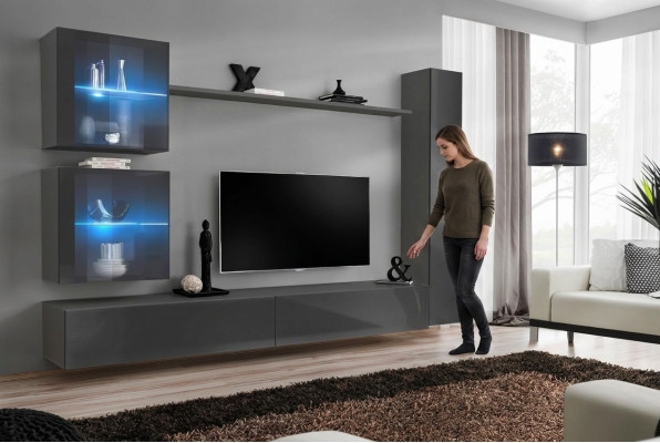 Conjunto de muebles de lujo completo en gris diseño moderno para salón.