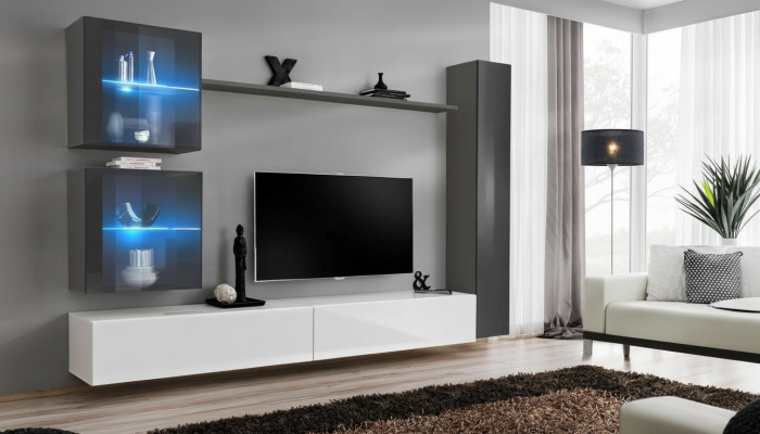 Mueble de salón de diseño moderno con soporte de TV en gris, muebles de sala de estar, aparador.