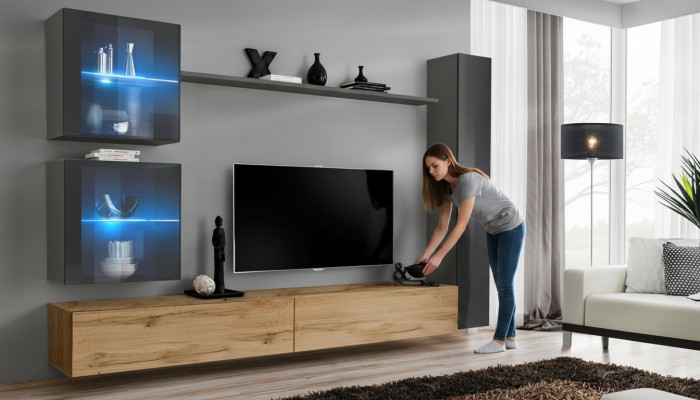 Moderno mueble de pared aparador gris mobiliario armario de pared sala de estar soporte de TV