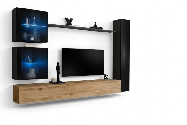 Lujo Negro 3x Armario de Pared Mueble de TV Soporte de TV Diseño Moderno Conjunto 6 piezas Nuevo