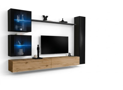 Lujo Negro 3x Armario de Pared Mueble de TV Soporte de TV Diseño Moderno Conjunto 6 piezas Nuevo