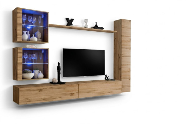 Mueble de pared marrón. Armario colgante. Soporte de TV de diseñador. Estantería moderna.
