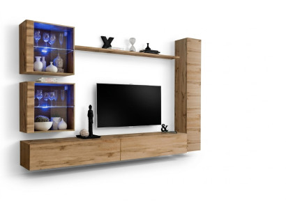 Mueble de pared marrón. Armario colgante. Soporte de TV de diseñador. Estantería moderna.