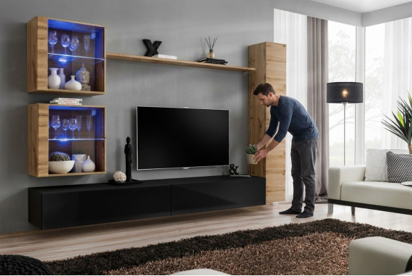 Muebles de salón de diseñador, armario de pared, estantería, juego de soporte de TV de 6 piezas.