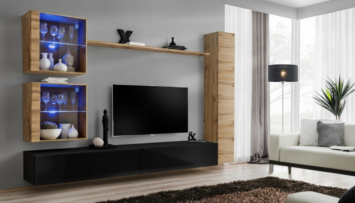 Muebles de salón de diseñador, armario de pared, estantería, juego de soporte de TV de 6 piezas.
