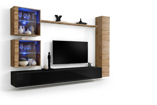 Muebles de salón de diseñador, armario de pared, estantería, juego de soporte de TV de 6 piezas.