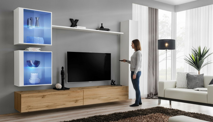Conjunto completo de sala de estar 6 piezas. Mobiliario de lujo de diseñador armario de pared.