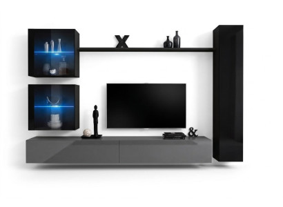 Mueble de pared negro, conjunto de salón de diseño, muebles de lujo para la sala de estar, estante de pared.