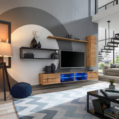 Mueble de salón de lujo en color marrón. Nuevo juego de muebles para sala de estar, incluye armario de pared y estantes.