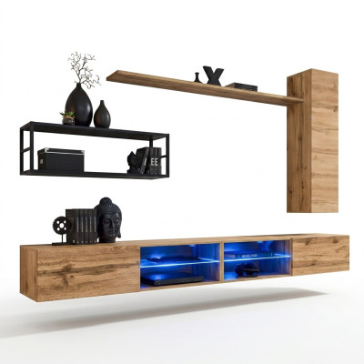 Mueble de salón de lujo en color marrón. Nuevo juego de muebles para sala de estar, incluye armario de pared y estantes.