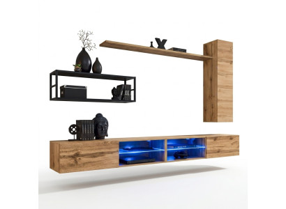 Mueble de salón de lujo en color marrón. Nuevo juego de muebles para sala de estar, incluye armario de pared y estantes.