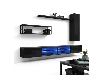 Conjunto de muebles de salón negro, estante de pared, estanterías de pared de lujo, nuevo
