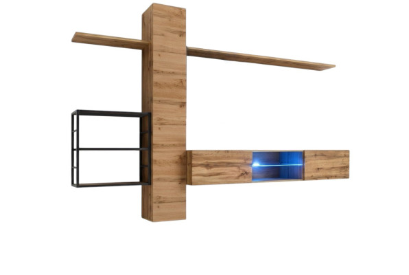 Mueble armario de pared de lujo para sala de estar en color marrón con 3 estantes de pared.