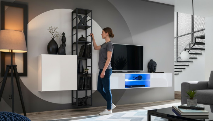 Conjunto completo de sala de estar de lujo de 3 piezas: pared de sala, armario de pared, soporte para TV diseño.