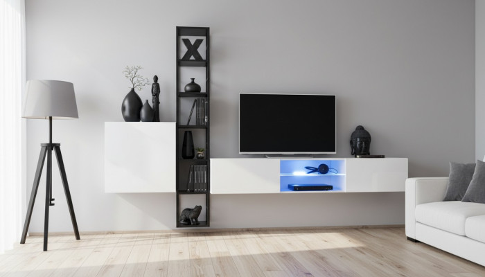 Conjunto completo de sala de estar de lujo de 3 piezas: pared de sala, armario de pared, soporte para TV diseño.