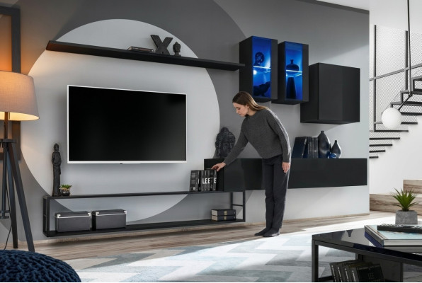 Mueble de pared de diseño negro moderno de lujo con soporte de TV de muebles de madera.