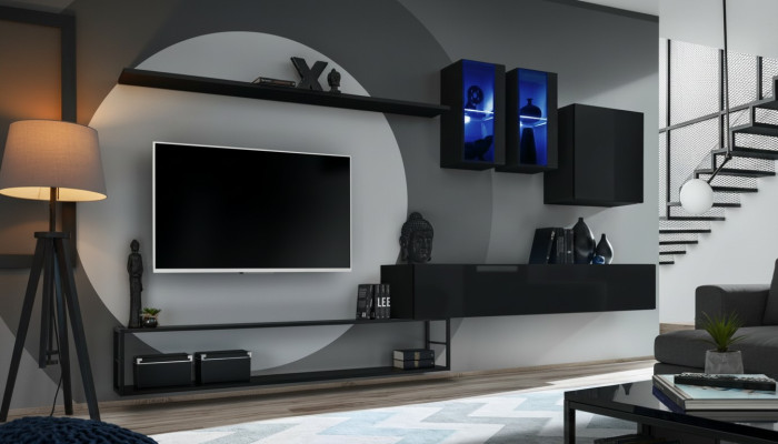 Mueble de pared de diseño negro moderno de lujo con soporte de TV de muebles de madera.