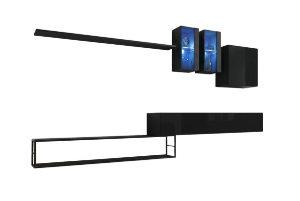 Mueble de pared de diseño negro moderno de lujo con soporte de TV de muebles de madera.