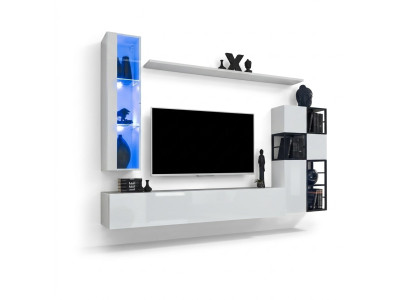 Mueble colgante blanco vitrina de pared diseñador soporte de TV conjunto completo de 9 piezas estanterías de muebles de madera.