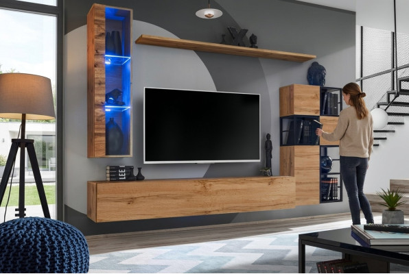 Muebles de madera Braun, diseño de pared de la sala de estar, soporte de TV, mobiliario de sala de estar, juego.