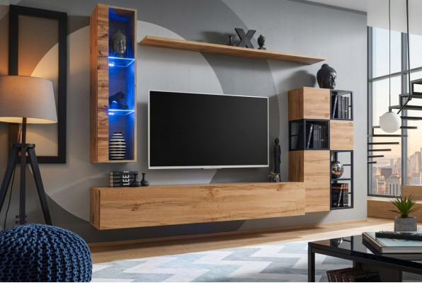 Muebles de madera Braun, diseño de pared de la sala de estar, soporte de TV, mobiliario de sala de estar, juego.