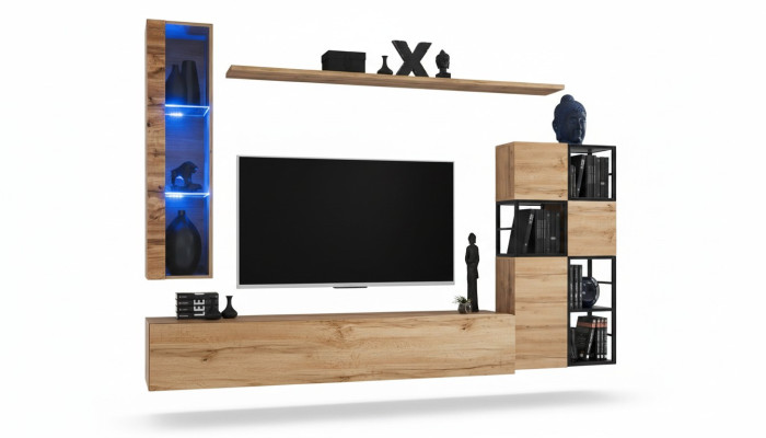 Muebles de madera Braun, diseño de pared de la sala de estar, soporte de TV, mobiliario de sala de estar, juego.