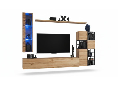 Muebles de madera Braun, diseño de pared de la sala de estar, soporte de TV, mobiliario de sala de estar, juego.