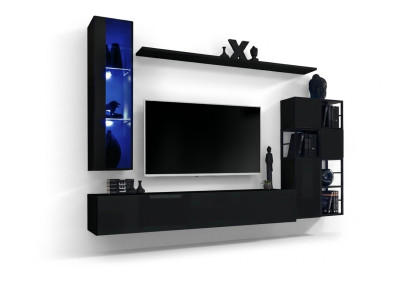 Conjunto de sala de estar, pared de la sala de estar 250 cm negro mobiliario de madera armario de pared