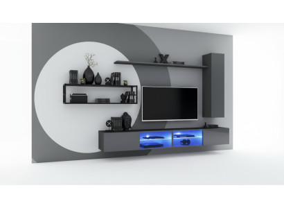 Gris Conjunto de muebles de salón de lujo para sala de estar, armario de pared completo, estanterías nuevas.
