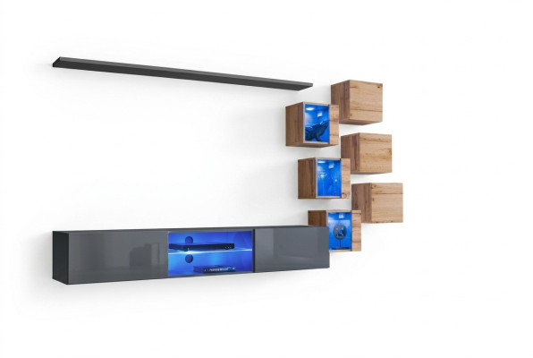 Conjunto de pared para sala de diseñadores de 8 piezas en gris, muebles de madera, armario de pared, nuevo.