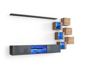 Conjunto de pared para sala de diseñadores de 8 piezas en gris, muebles de madera, armario de pared, nuevo.