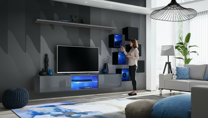 Establecer Moderno Gris Mobiliario Salón Televisión Soporte Mesa de TV Muebles de Madera Armario de Pared