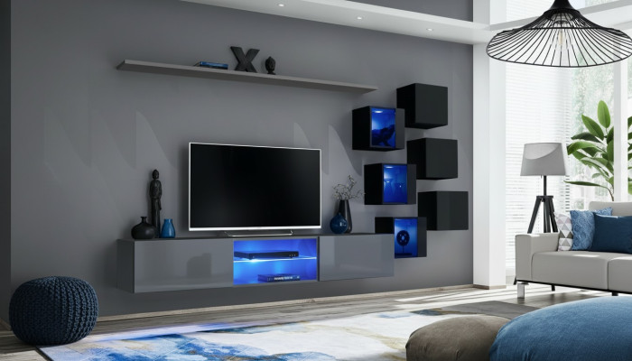 Establecer Moderno Gris Mobiliario Salón Televisión Soporte Mesa de TV Muebles de Madera Armario de Pared