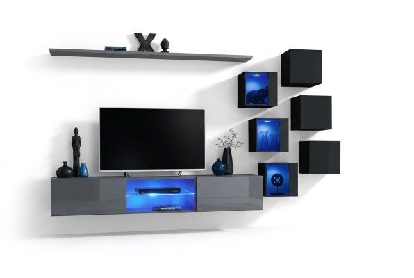 Establecer Moderno Gris Mobiliario Salón Televisión Soporte Mesa de TV Muebles de Madera Armario de Pared