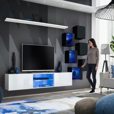 Conjunto de muebles para sala de estar 6x armario de pared estantes de pared aparador muebles de madera nuevo.