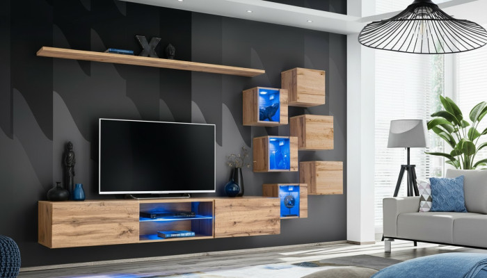 Conjunto de muebles de sala de estar de lujo de madera nuevo en color marrón.